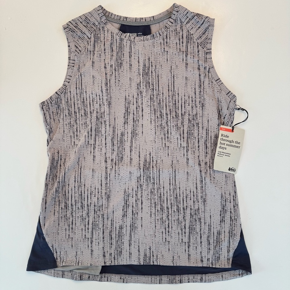 REI Ride Link Sleeveless Jersey Pullover Lilac Grey Dot Lines Medium New NWT